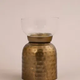 Fabindia Sanobar Textured Brass & Glass T-Light Candle Holder-13