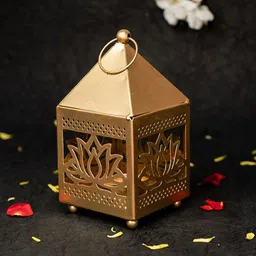 Ekhasa Gold Toned Lantern Lotus Tealight Shaped Metal Candle Holder-image-17