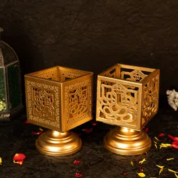 Ekhasa Gold Toned 2 Pieces Metal Ganesha Shadow Tealight Candle Holders-picture-25
