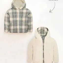 Cherry Crumble Boys Cream-Coloured & Black Reversible Checked Tailored Jacket-53