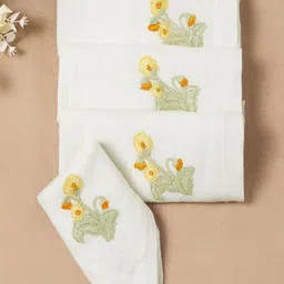 DESIGN GAATHA Cream & Yellow 4 Pieces Embroidered Pure Linen Table Napkins-34
