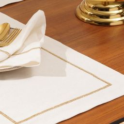 Pure Home and Living 2 Piece Off White Linen Zari Embroidered Table Placemats-picture-45