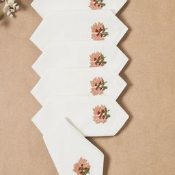 DESIGN GAATHA  Cream Coloured & Pink Embroidered Pure Cotton Table Napkins-37