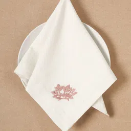 DESIGN GAATHA Cream & Pink 6 Pieces Embroidered Cotton Table Napkins-10