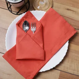Soumya Peach-Coloured Set Of 6 Solid Pure Cotton Table Napkins-32