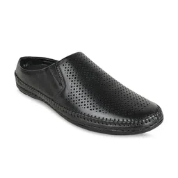 Regal Men Black Laser Cut Leather Mules-image-44