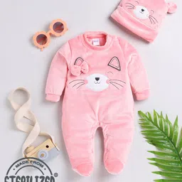 Moms Love Infant Girls Printed Sleepsuit With Cap-image-98