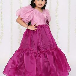 KID1 Girls V-Neck Puff Sleeve Pleated & Applique Satin Gown-image-43