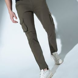 Hubberholme Men Olive Green Slim Fit Stretchable Solid Cargos-image-25