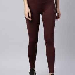 TWIN BIRDS Women Brown Solid Merlot Performance High-Waist Tights-44