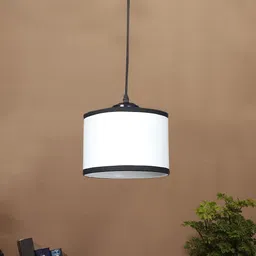 Devansh White & Black Cylinder Shaped Cotton Shade Ceiling Lamp-50