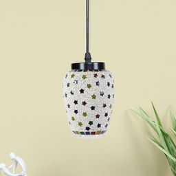 Devansh White & Red Mosaic Glass Hanging Lamp-27