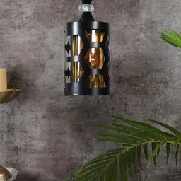 MFD HOME FURNISHING Black & Gold-Toned Textured Cylindrical  Hanging Pendant Lamp-picture-47