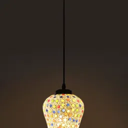 Devansh White & Red Mosaic Glass Hanging Lamp-28