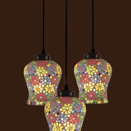 Devansh White & Red Mosaic Glass Hanging Lamp-image-68