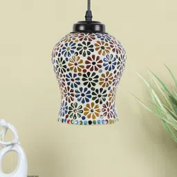 Devansh White & Yellow Mosaic Glass Hanging Lamp-25