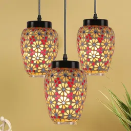 Devansh White & Red Mosaic Glass Hanging Lamp-image-49