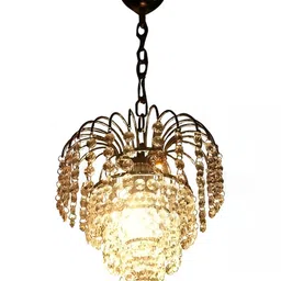 SHRI MAHAL ANTIQUES Gold Toned Metal Textured Crystal Hanging Ceiling Lamp-50