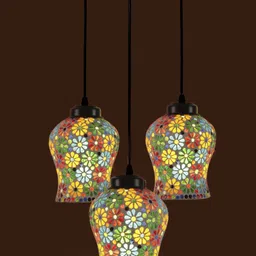 Devansh White & Red Mosaic Glass Hanging Lamp-28