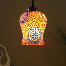 Devansh White & Red Mosaic Glass Hanging Lamp-30