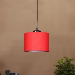 Devansh Red Cylinder shaped Textured Cotton Shade Ceiling Lamp-20