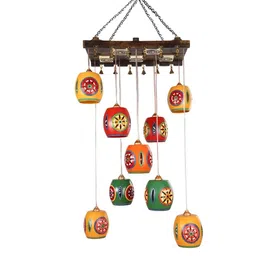 AAKRITI ART CREATIONS Brown Printed Cona-10 Chandelier With Barrel Metal Ceiling Lamps-image-17