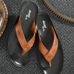 Azzaro Black Men Tan Solid Thong Flip-Flops-picture-38