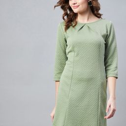 StyleStone Olive Green Jacquard Sheath Dress-image-16