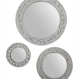 VAS collection home 3Pcs White Wood Round Wall Mirrors-picture-13