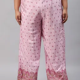 W Women Plus Size Pink Floral Printed Trousers-picture-22