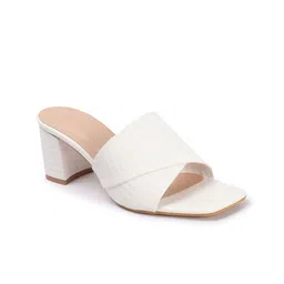 Mast & Harbour White Textured Open Toe Block Heels image 3