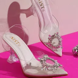 GNIST Embellished Peep Toe Party Block Heels With Backstrap-8