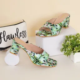 FABBHUE Peep Toes Slip On Printed Block Heels image 1
