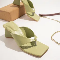 Shoetopia Women Green Block Mules-42