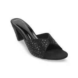 Metro Black Embellished Block Heels-48