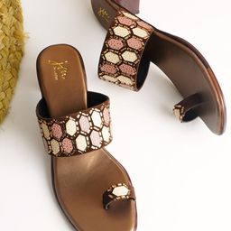 JM Looks Ethnic Embellished One Toe Block Heels-53