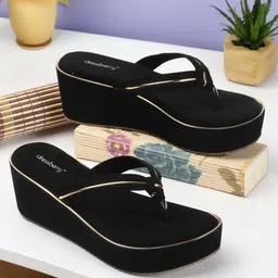 DressBerry Black Open Toe Flatform Heels-11