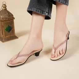 Mast & Harbour Peach Coloured Textured Open Toe Block Heels-15