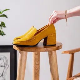 Saint G Women Mustard Yellow Suede Block Pumps-picture-37