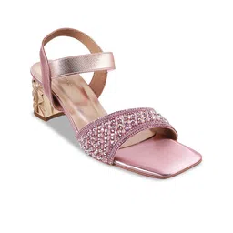 Mochi Embellished Open Toe Block Heels With Backstrap image 1