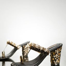 Signature Sole Ethnic Embellished One Toe Block Heels-36