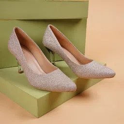 Rubeezz Women Rose Gold Party Kitten Pumps-40