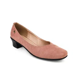 ELLE Peach-Coloured Solid  Block Pumps-18