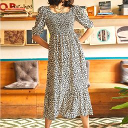 Olalook Abstract Printed Puff Sleeves Gathered Fit & Flare Dress-picture-5