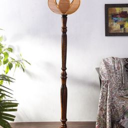 Devansh Beige Bamboo Rose Textured Wooden Floor Lamp-9