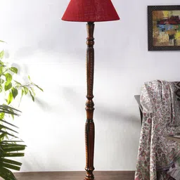 Devansh Maroon & Brown Jute & Wooden Floor Lamp-14