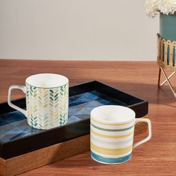 Living scapes by Pantaloons Green & White 2 Pieces Printed Bone China Glossy Mugs 300 ml-18