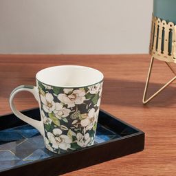 Living scapes by Pantaloons White & Black Printed Bone China Glossy Mug 300ml-43