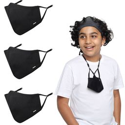 MASQ Kids Pack Of 3 Black Solid 4-Ply Outdoor Cotton Cloth Masks-image-49