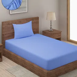 SOKNACK Blue Striped 300 TC Queen Bedsheet with 1 Pillow Covers-image-54
